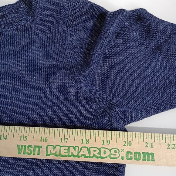Talbots Fine Open Knit Linen Sweater Dark Blue Boat Neck Womens L Coastal Preppy - Picture 7 of 7